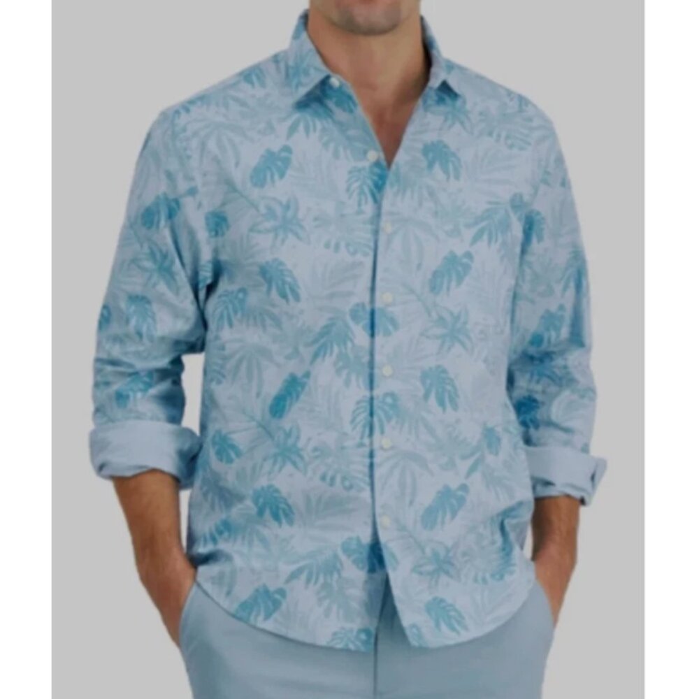 Tommy Bahama Mens Digital Palms Printed Shirt in Mosaic Blue Size M